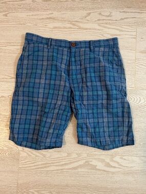 Tommy Bahama Blue & Teal Plaid Linen Blend Shorts
